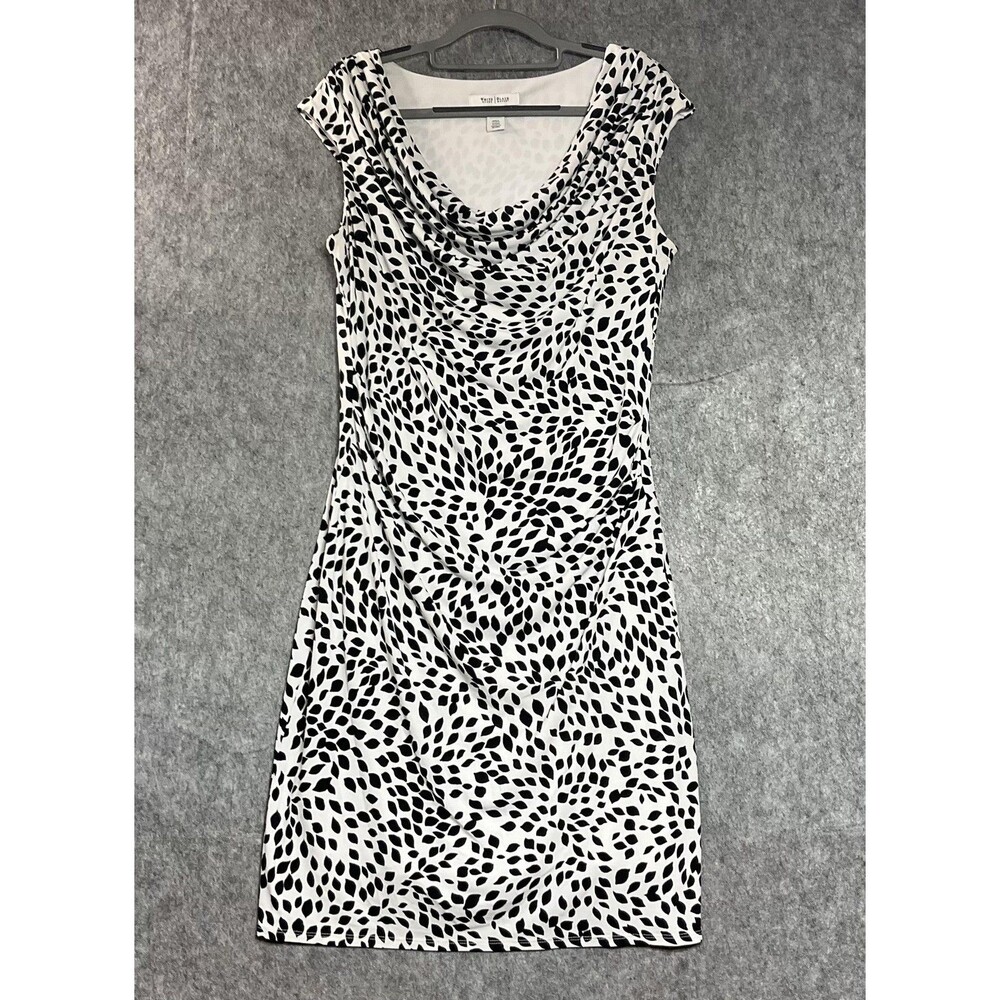 White House Black Market Dress Womens 10 White Black Animal Print Cowl Sheath